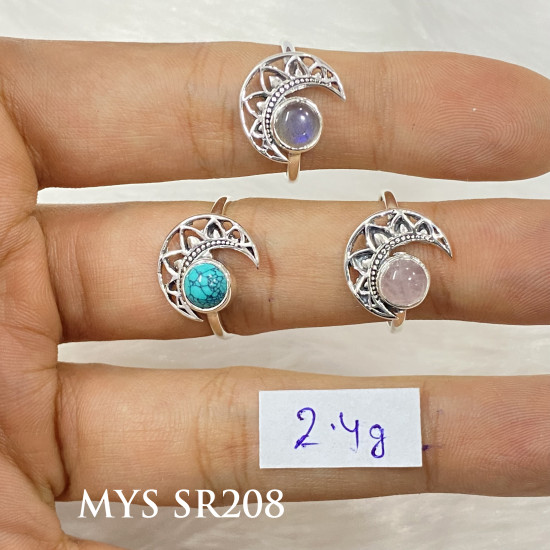 Wholesale Multi-Gemstone 925 Silver Ornate Crescent Moon Rings | MYS SR208 Wholesale Multi-Gemstone 925 Silver Ornate Crescent Moon Rings | MYS SR208
