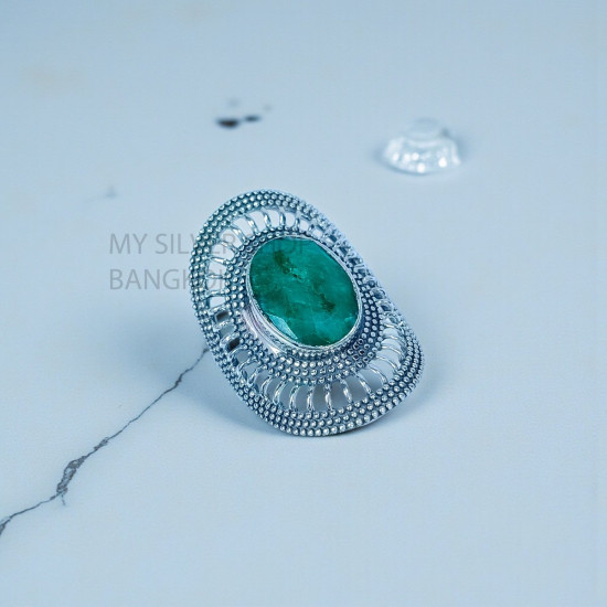 Wholesale 925 Sterling Silver Oval Green Emerald Cocktail Ring | MYS SR276 | 6.2g Wholesale 925 Sterling Silver Oval Green Emerald Cocktail Ring | MYS SR276 | 6.2g