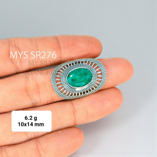 Wholesale 925 Sterling Silver Oval Green Emerald Cocktail Ring | MYS SR276 | 6.2g Wholesale 925 Sterling Silver Oval Green Emerald Cocktail Ring | MYS SR276 | 6.2g