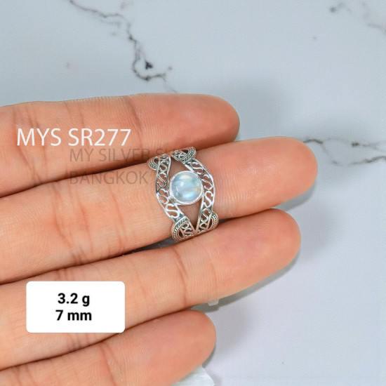 Wholesale 925 Sterling Silver Rainbow Moonstone Filigree Ring | MYS SR277 | 3.2g Wholesale 925 Sterling Silver Rainbow Moonstone Filigree Ring | MYS SR277 | 3.2g