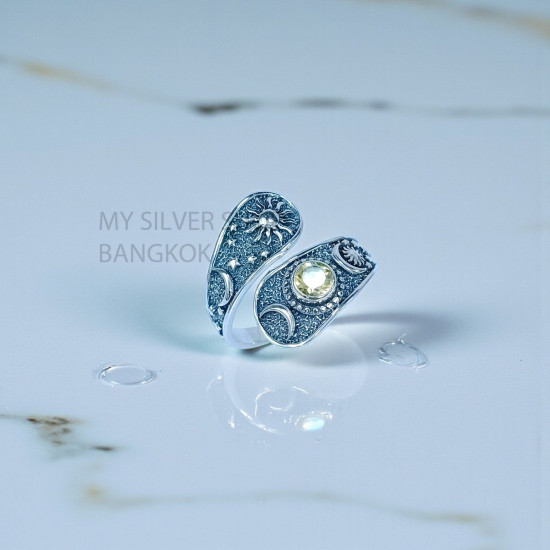 Wholesale 925 Sterling Silver Citrine Celestial Sun Moon Wrap Ring | MYS SR281 | 3.2g Wholesale 925 Sterling Silver Citrine Celestial Sun Moon Wrap Ring | MYS SR281 | 3.2g