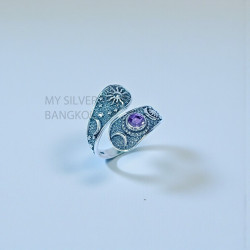 Wholesale 925 Sterling Silver Amethyst Celestial Sun Moon Wrap Ring | MYS SR282 | 3.2g Wholesale 925 Sterling Silver Amethyst Celestial Sun Moon Wrap Ring | MYS SR282 | 3.2g