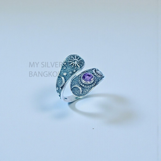 Wholesale 925 Sterling Silver Amethyst Celestial Sun Moon Wrap Ring | MYS SR282 | 3.2g Wholesale 925 Sterling Silver Amethyst Celestial Sun Moon Wrap Ring | MYS SR282 | 3.2g