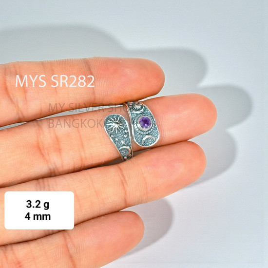 Wholesale 925 Sterling Silver Amethyst Celestial Sun Moon Wrap Ring | MYS SR282 | 3.2g Wholesale 925 Sterling Silver Amethyst Celestial Sun Moon Wrap Ring | MYS SR282 | 3.2g