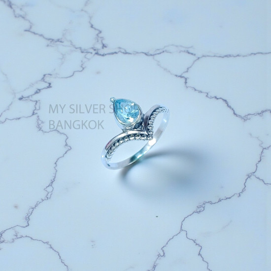 Wholesale 925 Sterling Silver Blue Topaz Pear Chevron Tiara Ring | MYS SR284 | 1.8g