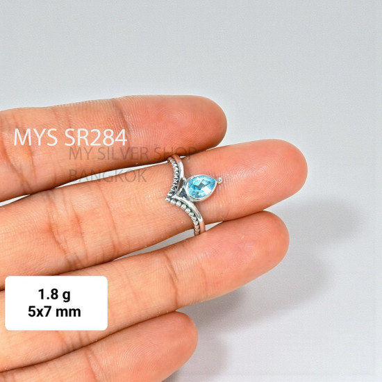 Wholesale 925 Sterling Silver Blue Topaz Pear Chevron Tiara Ring | MYS SR284 | 1.8g