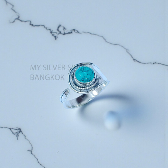 Wholesale 925 Sterling Silver Turquoise Round Shield Ring | MYS SR291 | 3g Wholesale 925 Sterling Silver Turquoise Round Shield Ring | MYS SR291 | 3g