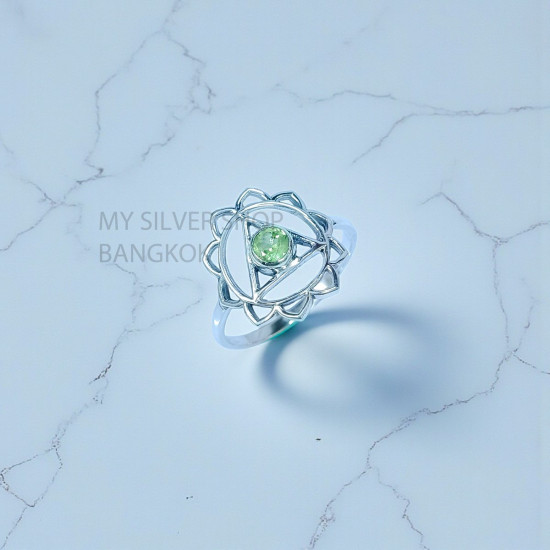 Wholesale 925 Sterling Silver Peridot Vishuddha Throat Chakra Ring | MYS SR294 | 2g Wholesale 925 Sterling Silver Peridot Vishuddha Throat Chakra Ring | MYS SR294 | 2g
