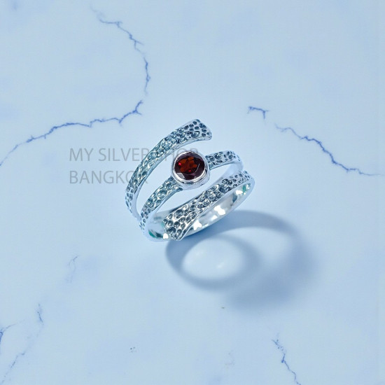Wholesale 925 Sterling Silver Garnet Hammered Multi-Layer Wrap Ring | MYS SR296 | 3.5g Wholesale 925 Sterling Silver Garnet Hammered Multi-Layer Wrap Ring | MYS SR296 | 3.5g