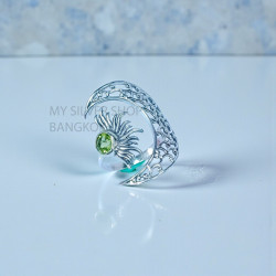 Wholesale 925 Sterling Silver Peridot Filigree Crescent Moon & Sun Statement Ring | MYS SR299 | 2.6g Wholesale 925 Sterling Silver Peridot Filigree Crescent Moon & Sun Statement Ring | MYS SR299 | 2.6g