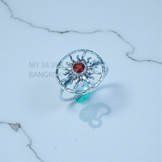 Wholesale 925 Sterling Silver Garnet Openwork Sunburst Sunwheel Ring | MYS SR301 | 2.3g Wholesale 925 Sterling Silver Garnet Openwork Sunburst Sunwheel Ring | MYS SR301 | 2.3g