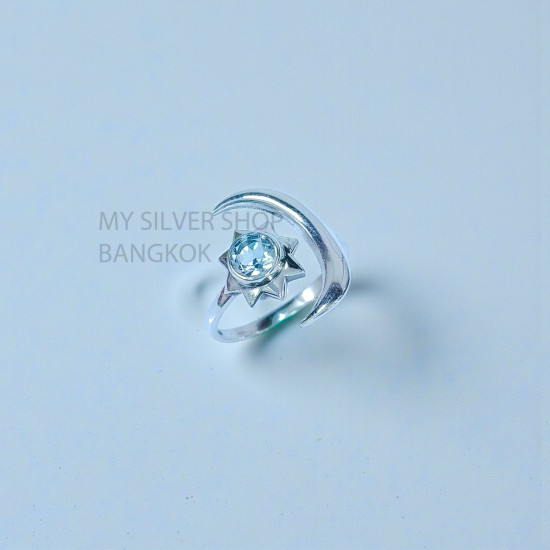 Wholesale 925 Sterling Silver Blue Topaz Celestial Crescent Moon & Star Ring | MYS SR303 | 2.3g Wholesale 925 Sterling Silver Blue Topaz Celestial Crescent Moon & Star Ring | MYS SR303 | 2.3g