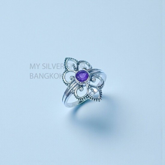 Wholesale 925 Sterling Silver Amethyst Vintage Ornate Filigree Flower Ring | MYS SR305 | 2.7g Wholesale 925 Sterling Silver Amethyst Vintage Ornate Filigree Flower Ring | MYS SR305 | 2.7g