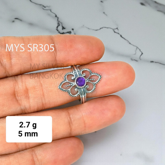 Wholesale 925 Sterling Silver Amethyst Vintage Ornate Filigree Flower Ring | MYS SR305 | 2.7g Wholesale 925 Sterling Silver Amethyst Vintage Ornate Filigree Flower Ring | MYS SR305 | 2.7g