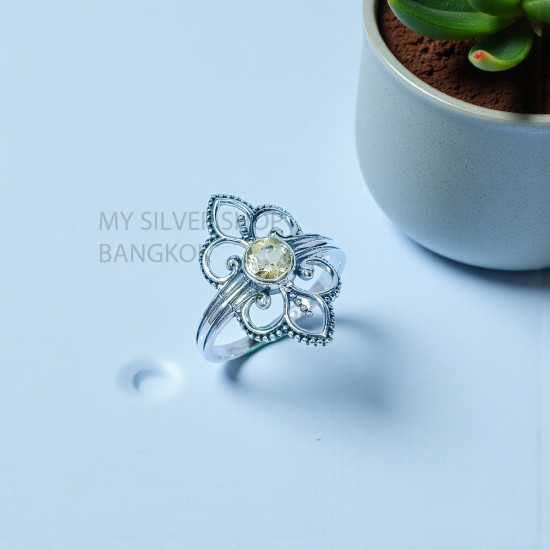 Wholesale 925 Sterling Silver Citrine Vintage Ornate Filigree Flower Ring | MYS SR306 | 2.7g Wholesale 925 Sterling Silver Citrine Vintage Ornate Filigree Flower Ring | MYS SR306 | 2.7g