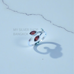925 Sterling Silver Red Garnet Leaf Ring | Adjustable Open Gemstone Ring (MYS SR308.jpg) 925 Sterling Silver Red Garnet Leaf Ring | Adjustable Open Gemstone Ring (MYS SR308.jpg)