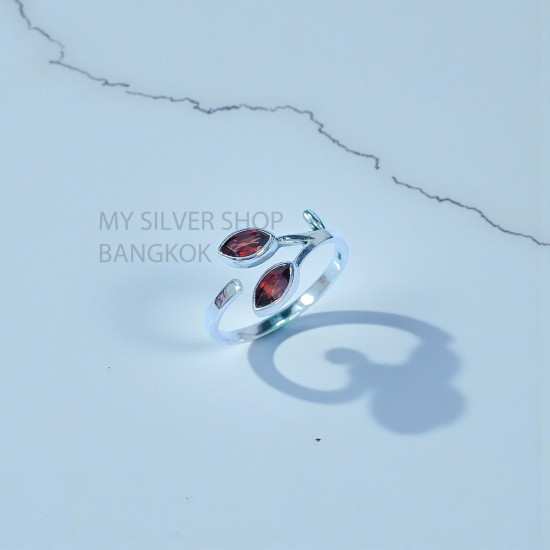 925 Sterling Silver Red Garnet Leaf Ring | Adjustable Open Gemstone Ring (MYS SR308.jpg) 925 Sterling Silver Red Garnet Leaf Ring | Adjustable Open Gemstone Ring (MYS SR308.jpg)