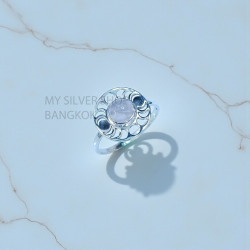 Wholesale 925 Sterling Silver Rose Quartz Moon Phase Mandala Ring (MYS SR309) Wholesale 925 Sterling Silver Rose Quartz Moon Phase Mandala Ring (MYS SR309)