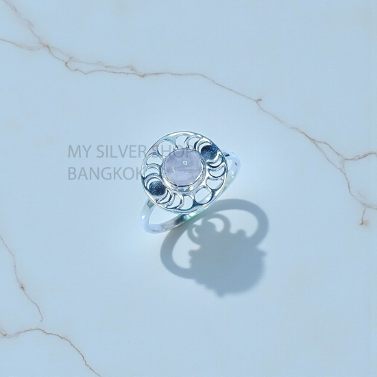 Wholesale 925 Sterling Silver Rose Quartz Moon Phase Mandala Ring (MYS SR309) Wholesale 925 Sterling Silver Rose Quartz Moon Phase Mandala Ring (MYS SR309)