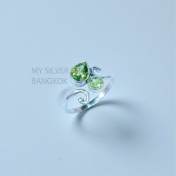 Wholesale 925 Sterling Silver Peridot Pear & Round Bypass Ring( MYS SR312 Wholesale 925 Sterling Silver Peridot Pear & Round Bypass Ring( MYS SR312