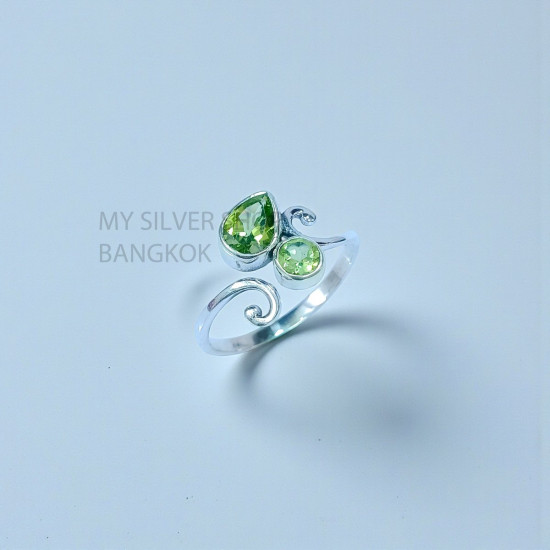 Wholesale 925 Sterling Silver Peridot Pear & Round Bypass Ring( MYS SR312