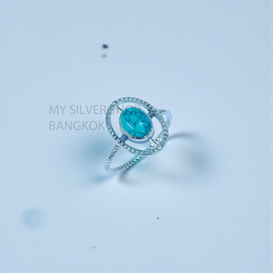 Wholesale 925 Sterling Silver Turquoise Geometric Oval Halo Ring | MYS SR313 Wholesale 925 Sterling Silver Turquoise Geometric Oval Halo Ring | MYS SR313
