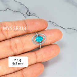 Wholesale 925 Sterling Silver Turquoise Geometric Oval Halo Ring | MYS SR313