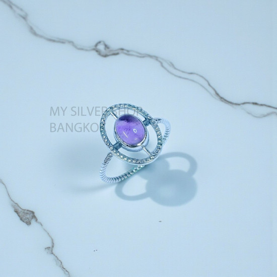 Wholesale 925 Sterling Silver Amethyst Geometric Oval Halo Ring.| MYS SR314 Wholesale 925 Sterling Silver Amethyst Geometric Oval Halo Ring.| MYS SR314