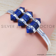 925 Sterling Silver Handmade Jewelry Lapis Lazuli Gemstone Bangle SJWB-113