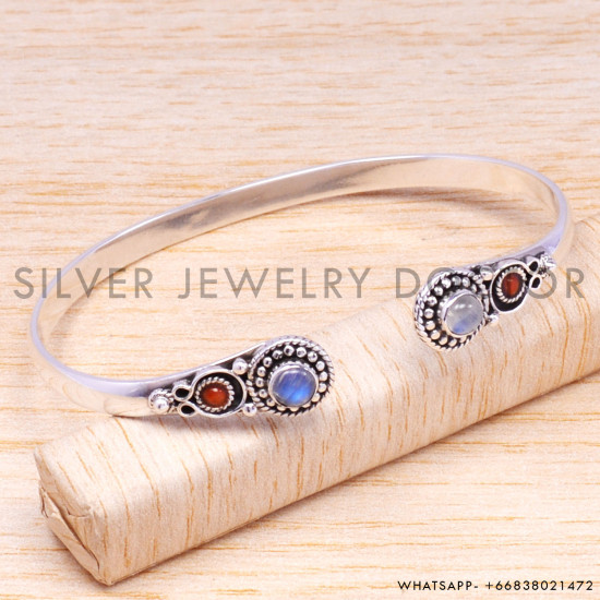 Carnelian 925 Sterling Silver Bangles (SJWB-18) Carnelian 925 Sterling Silver Bangles (SJWB-18)