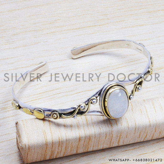 Rainbow Moonstone 925 Sterling Silver Bangles (SJWB-29) Rainbow Moonstone 925 Sterling Silver Bangles (SJWB-29)
