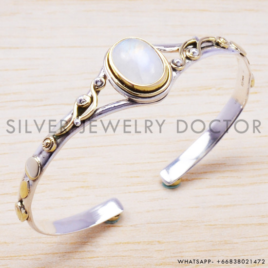 Rainbow Moonstone 925 Sterling Silver Bangles (SJWB-29) Rainbow Moonstone 925 Sterling Silver Bangles (SJWB-29)