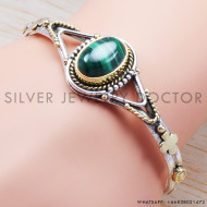 925 Sterling Silver & brass designer jewelry malachite gemstone bangle, made in Thailand SJWB-30