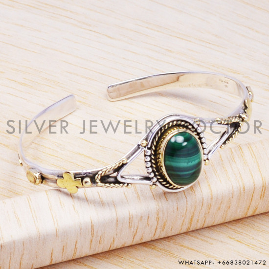 Malachite 925 Sterling Silver Bangles (SJWB-30) Malachite 925 Sterling Silver Bangles (SJWB-30)