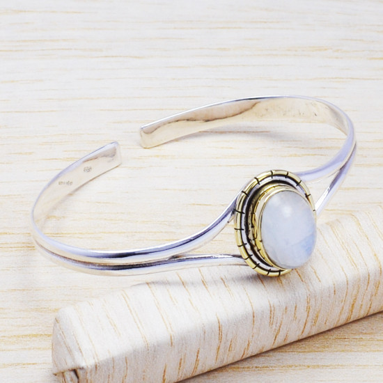 925 sterling silver and brass jewelry rainbow moonstone fine bangle SJWB-31