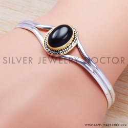 Black Onyx 925 Sterling Silver Bangles (SJWB-32)