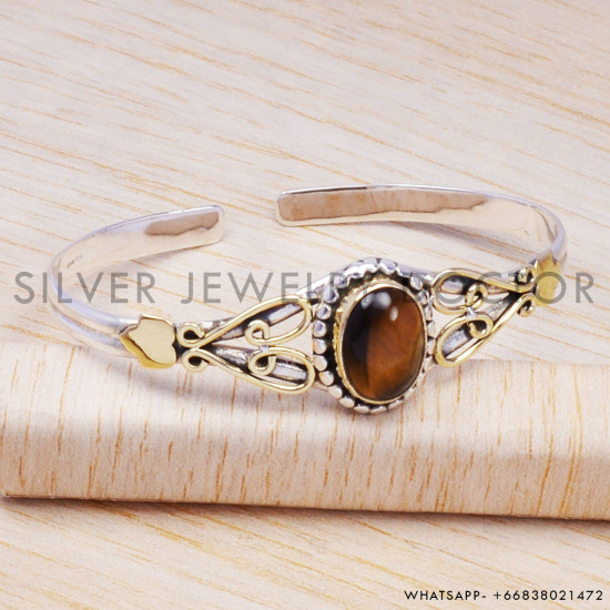 Tiger Eye 925 Sterling Silver Bangles (SJWB-33) Tiger Eye 925 Sterling Silver Bangles (SJWB-33)