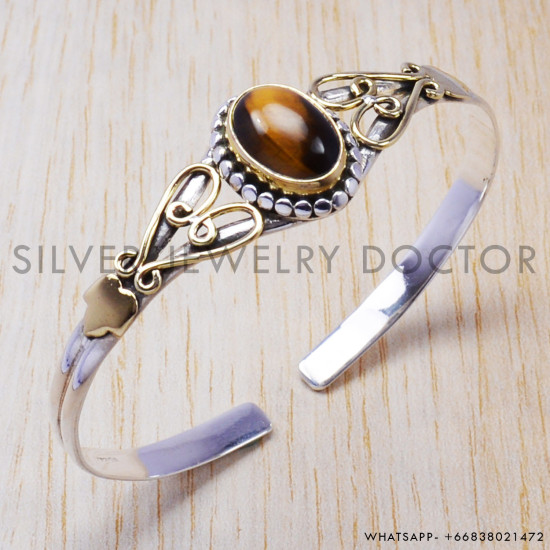 Tiger Eye 925 Sterling Silver Bangles (SJWB-33) Tiger Eye 925 Sterling Silver Bangles (SJWB-33)