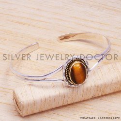Tiger Eye 925 Sterling Silver Bangles (SJWB-35) Tiger Eye 925 Sterling Silver Bangles (SJWB-35)