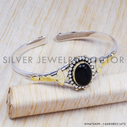 Black Onyx 925 Sterling Silver Bangles (SJWB-36) Black Onyx 925 Sterling Silver Bangles (SJWB-36)