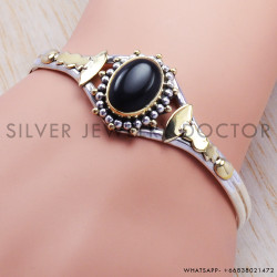 Black Onyx 925 Sterling Silver Bangles (SJWB-36)