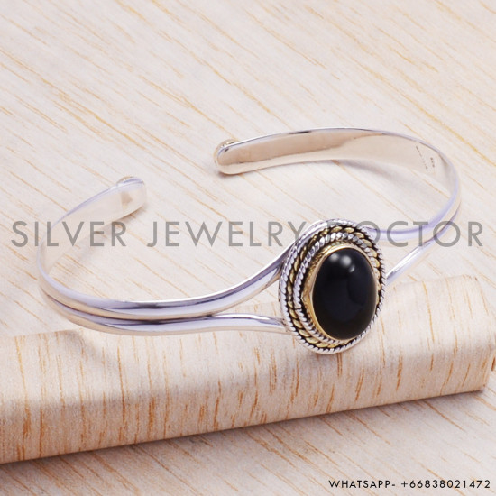 Black Onyx 925 Sterling Silver Bangles (SJWB-38)