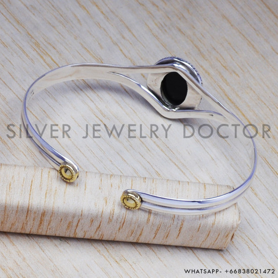 Black Onyx 925 Sterling Silver Bangles (SJWB-38)