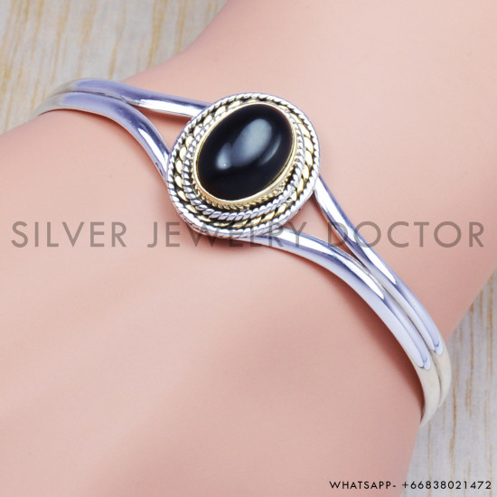 Black Onyx 925 Sterling Silver Bangles (SJWB-38)