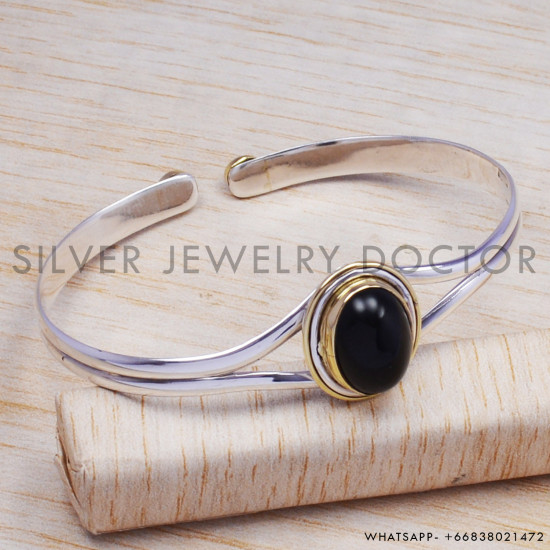 Black Onyx 925 Sterling Silver Bangles (SJWB-39) Black Onyx 925 Sterling Silver Bangles (SJWB-39)