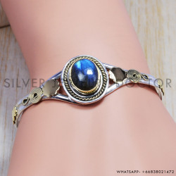 Labradorite 925 Sterling Silver Bangles (SJWB-41)