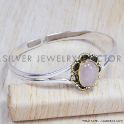 Rose Quartz 925 Sterling Silver Bangles (SJWB-42) Rose Quartz 925 Sterling Silver Bangles (SJWB-42)