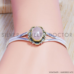 Rose Quartz 925 Sterling Silver Bangles (SJWB-42)