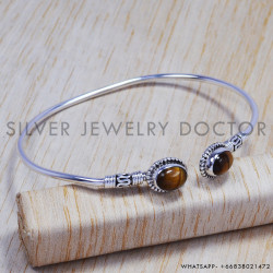 Tiger Eye 925 Sterling Silver Bangles (SJWB-44) Tiger Eye 925 Sterling Silver Bangles (SJWB-44)