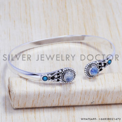 Rainbow Moonstone 925 Sterling Silver Bangles (SJWB-47) Rainbow Moonstone 925 Sterling Silver Bangles (SJWB-47)